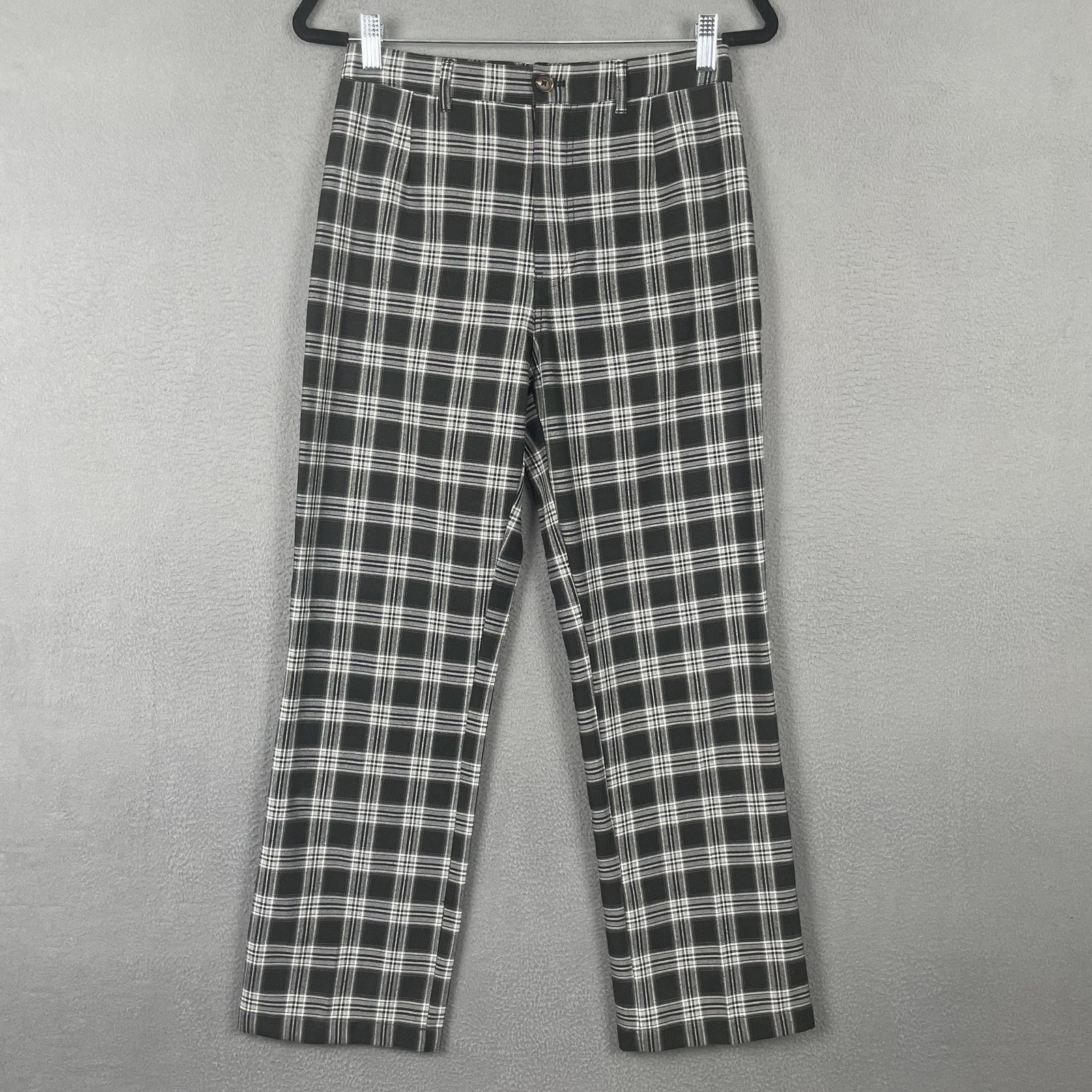 Reformation Pants Womens 4 Black White Plaid High Rise Straight Leg Stretch